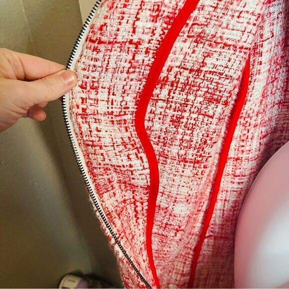 Sanctuary Tweed Women's City Blazer Jacket Collarless 3/4 Sleeves Red White S - Picture 9 of 13
